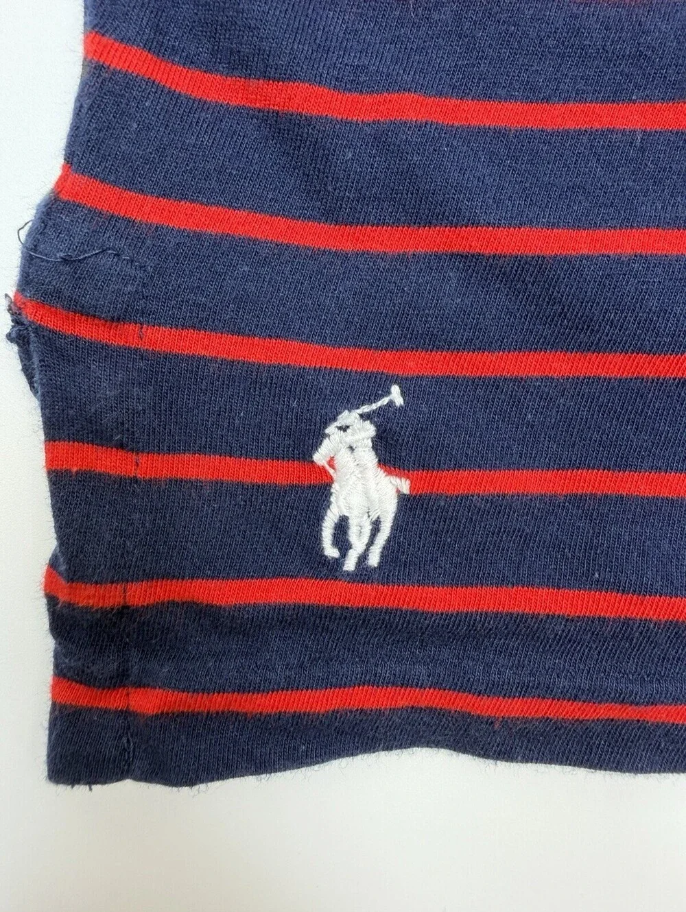 Ralph Lauren Polo Shirt Large Navy Blue Red Striped Pony Casual Pocket Mens